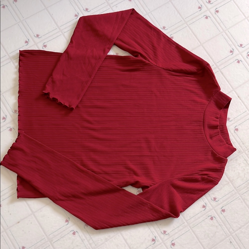 SO Red Ribbed Long Sleeve Bodysuit with Mandarin Collar
